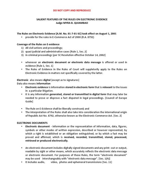Salient Features of The Rules On Electronic Evidence and Rules ..
